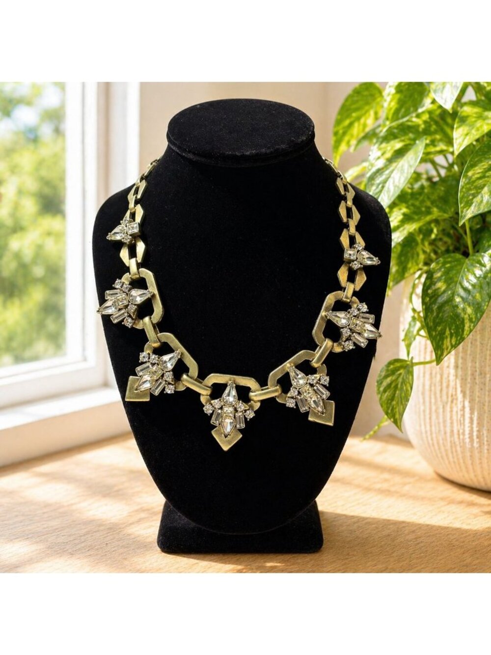 Vintage Bella Jack Gold-Tone Statement Necklace With Rhinestone Accents